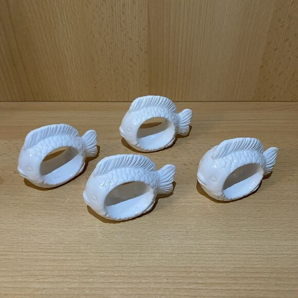 Set of 4- Shafford Porcelain Napkin Ring Holders Ocean Fish Nautical - Picture 3 of 5